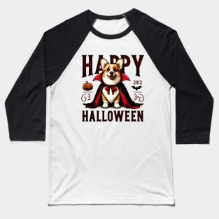 Vintage Corgi Dog Halloween Vampyre Baseball T-Shirt